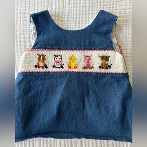 Girls Hand Smocked Barnyard Farm Animals Top with Red Bow 2T